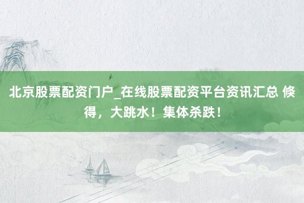 北京股票配资门户_在线股票配资平台资讯汇总 倏得，大跳水！集体杀跌！